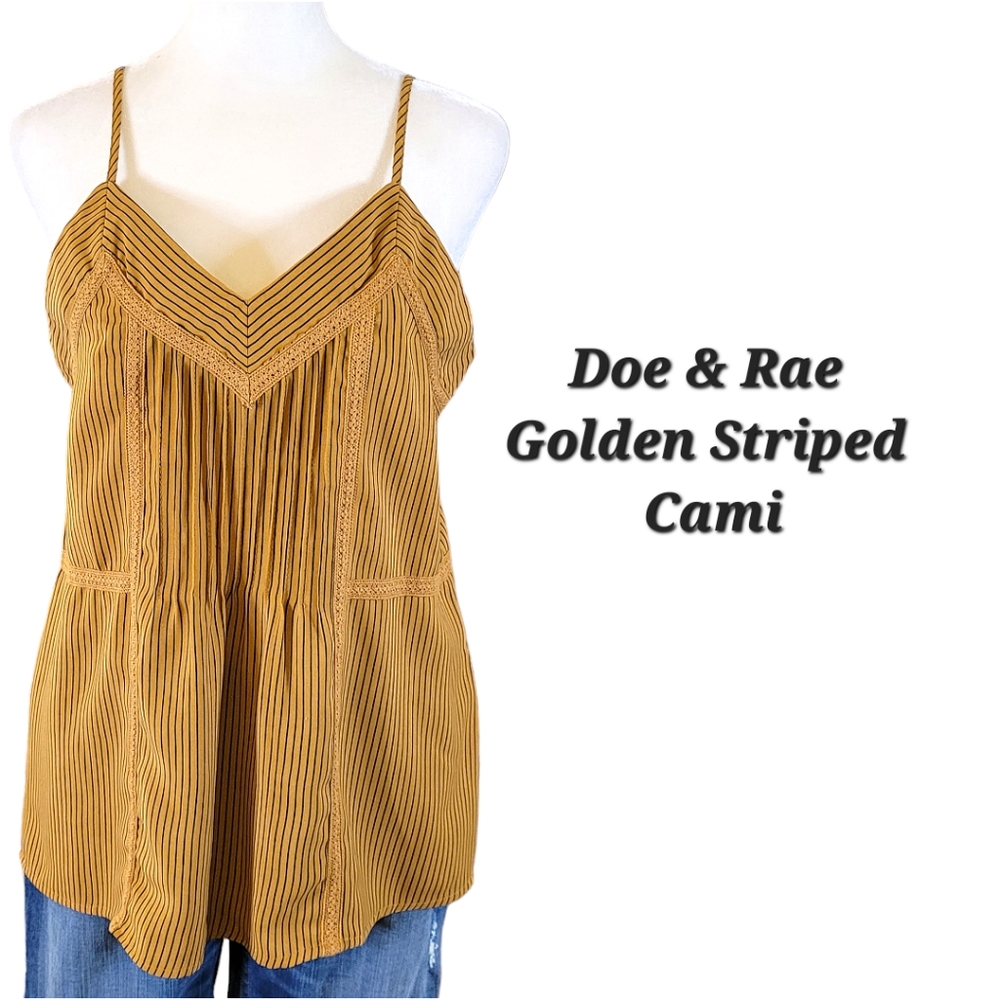 Doe & Rae Golden Striped Cami | Lace Trim | Golden Mustard | Doe & Rae Cami | S